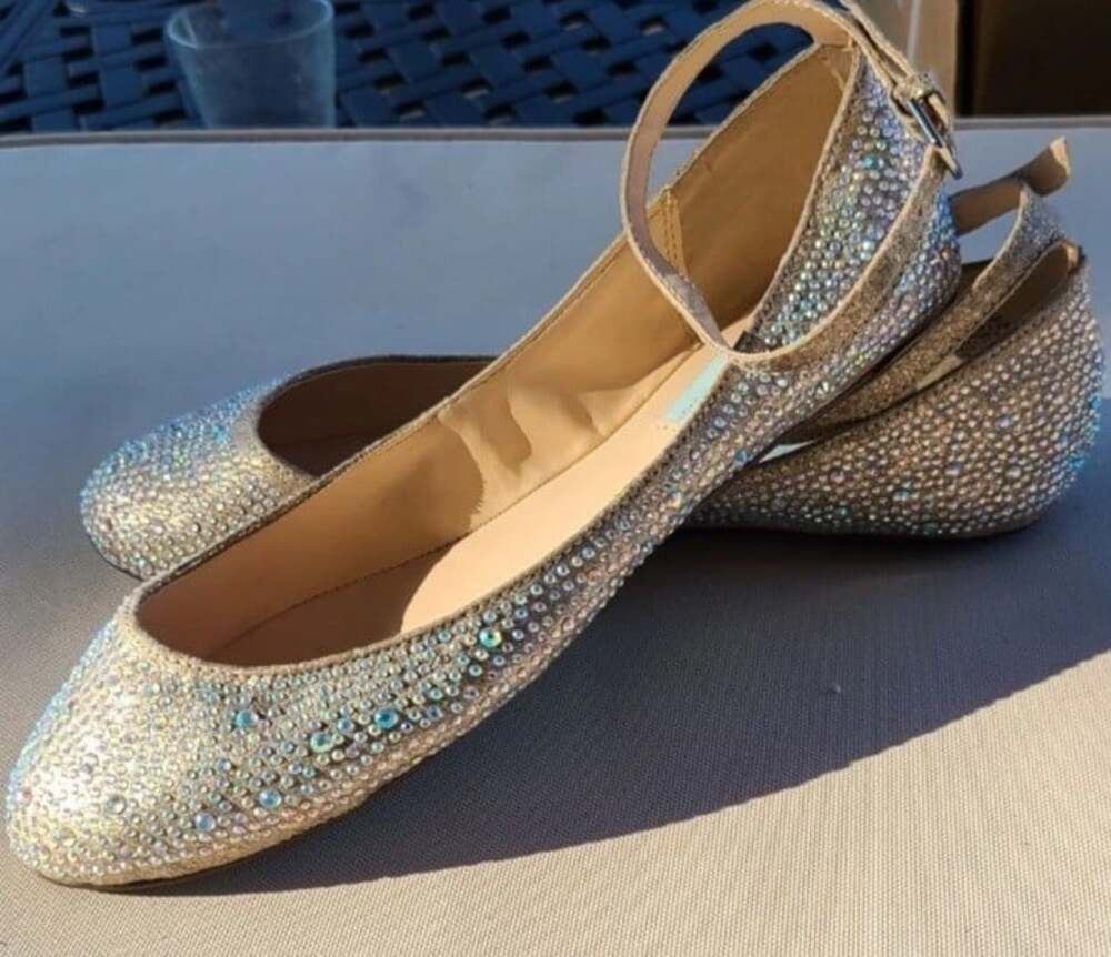 Betsey Johnson SB-JOY Rhinestones Ballet Flats Shoes Ankle Strap Women's 8.5 NEW
